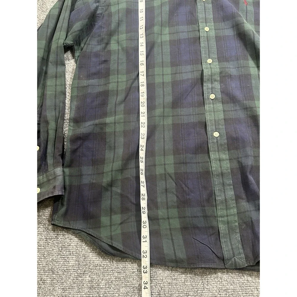 VTG Polo Ralph Lauren Blue Green Blackwatch Plaid Button Down Blake Men's XL